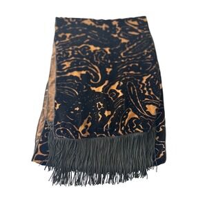 VTG Dana Herbert Burnout Velvet Fringe Baroque Devoré Evening Wrap 12" x 60"